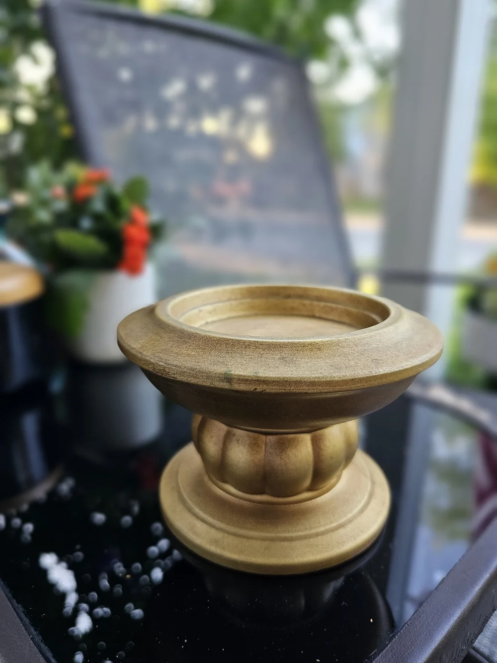 Vintage Mid-Century Gold Ceramic Pillar Candle Holder Pedestal Japan MCM
